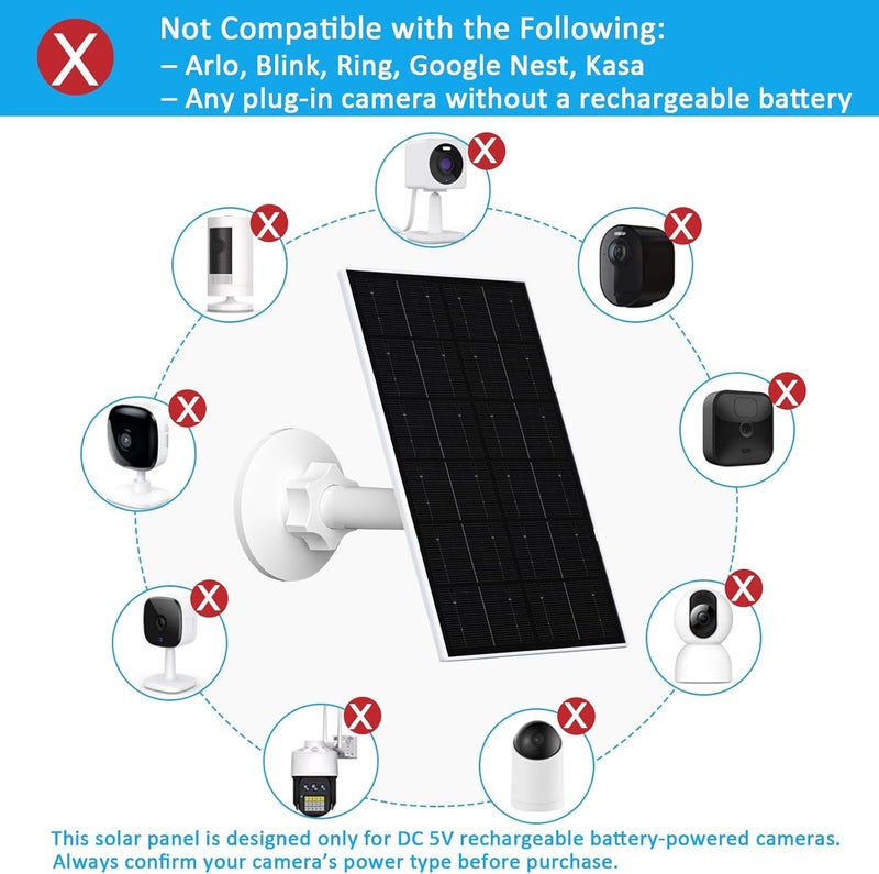 VUEBEE 4W Solar Panel for Security Camera, USB-C/Micro USB Solar Charger for Rechargeable Battery Cameras, IP66 Waterproof, 360° Adjustable Mount, 9.8FT/3M Cable, 2 Pack - Image 5